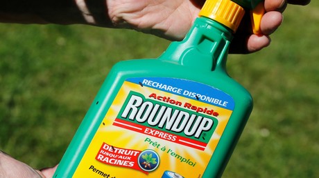 Pulvérisateur d'herbicide Roundup de Monsanto contenant du glyphosate photographié dans un jardin à Bordeaux, en France, le 1er juin 2019 (illustration).