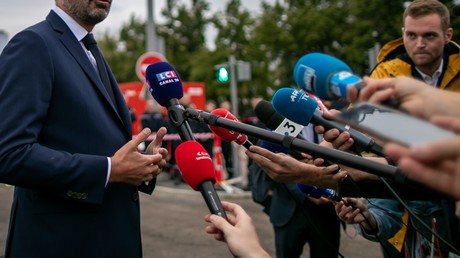 Journalistes lors d'une déclaration du premier ministre Edouard Philippe à Rouen, le 30 septembre. Image d'illustration.