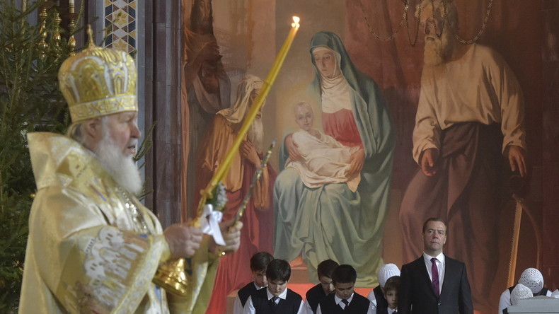 Moscou : le patriarche orthodoxe russe Cyrille célèbre la messe de la Nativité