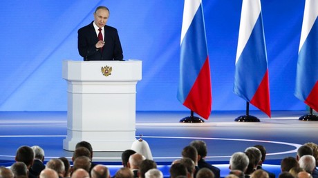 Vladimir Poutine s'adresse à l'Assemblée fédérale, le 15 janvier 2020, à Moscou, en Russie.