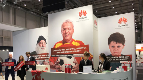 Le stand Huawei dans la zone des sponsors, lors du congrès du parti de l'Union chrétienne-démocrate (CDU) à Hambourg, en Allemagne, le 7 décembre 2018 (illustration).