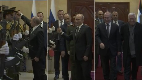 A Bethléem, Vladimir Poutine remet la casquette sur la tête d'un garde palestinien