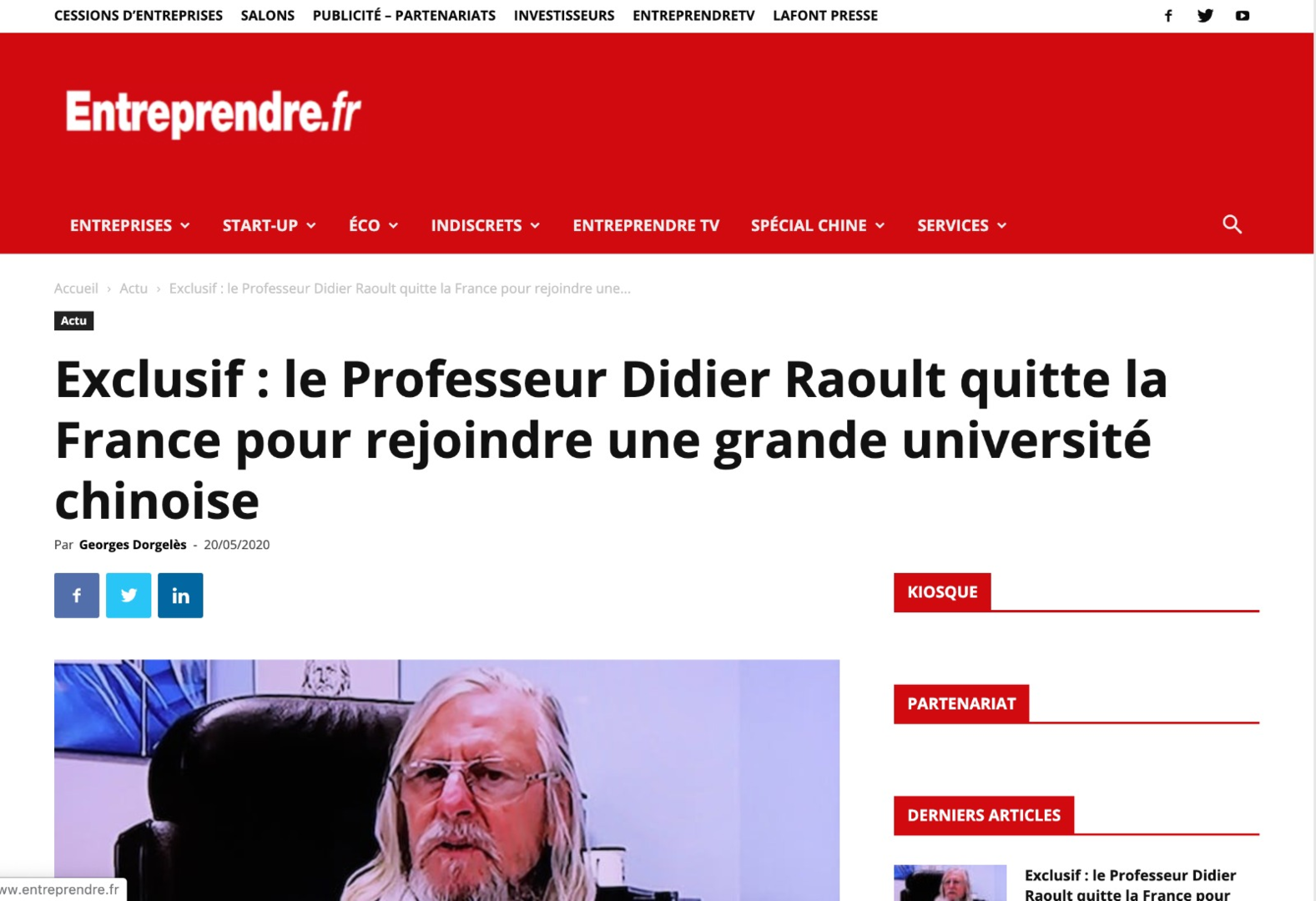 Didier Raoult quitte-t-il la France pour rejoindre une université chinoise ? Son assistant dément