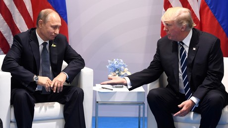 Le président russe Vladimir Poutine, en compagnie de son homologue américain Donald Trump, lors d'une réunion en marge du sommet du G20, le 7 juillet 2017, à Hambourg, en Allemagne (image d'illustration).