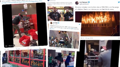 Violences à Minneapolis et Los Angeles du 27 au 28 mai, photomontage réalisé à partir d'images publiées sur Twitter.