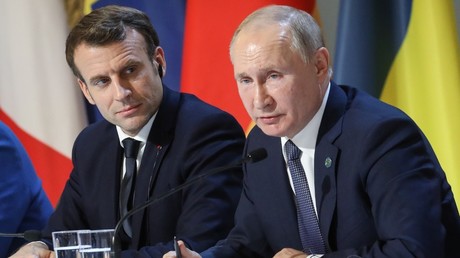 Emmanuel Macron et Vladimir Poutine, le 9 décembre 2019, à Paris (image d'illustration).