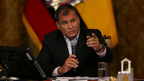 Le président équatorien Rafael Correa donne une conférence de presse à Quito, Equateur, le 22 février 2017.