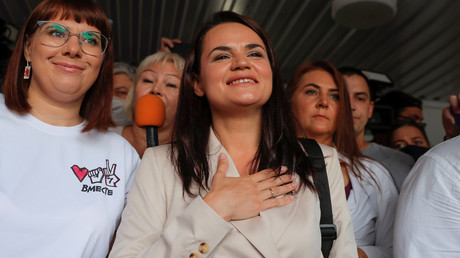 Svetlana Tikhanovskaïa, le 9 août 2020, à Minsk, en Biélorussie (image d'illustration).