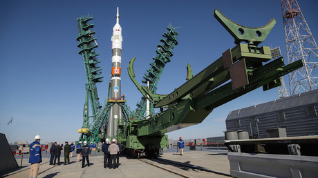 La fusée Soyouz qui a transporté l'astronaute Kathleen Rubins et les cosmonautes 
Sergueï Ryjikov et Sergueï Koud-Svertchkov jusqu'à la Station spatiale internationale.
