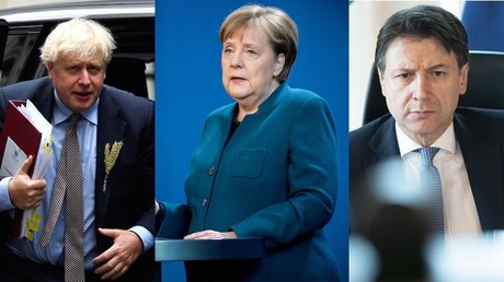 De gauche à droite : Boris Johnson, Angela Merkel et Giuseppe Conte (montage d'illustration).