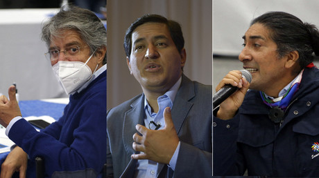 Collage photos : Guillermo Lasso, Andrés Arauz, Yaku Pérez, candidats à la présidentielle en Equateur.