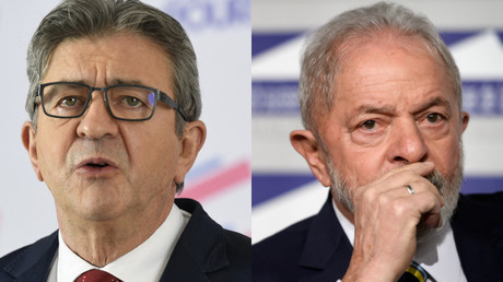 Le chef de file de la France Insoumise, Jean-Luc Mélenchon (gauche) et l'ancien président du Brésil Lula (droite).