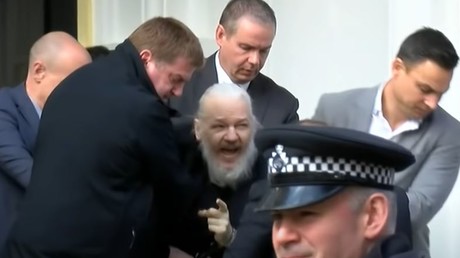 Julian Assange le jour de son arrestation, le 11 avril 2019.