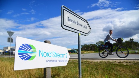 Panneau indicateur à proximité du terminal gazier de Nord Stream2 à Lubmin, dans le nord de l’Allemagne (illustration).