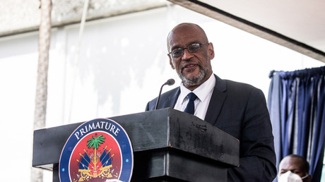 Le Premier ministre Ariel Henry prend la parole lors d'une cérémonie à La Primature à Port-au-Prince, Haïti, le 20 juillet 2021 (image d'illustration).