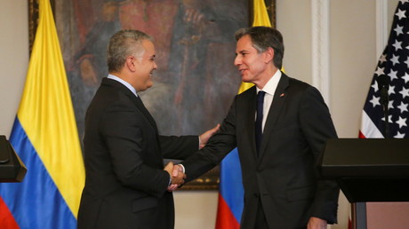 Le président colombien Ivan Duque et le secrétaire d'Etat américain Antony Blinken, à Bogota, en Colombie, le 20 octobre 2021.