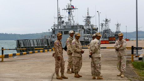 Des militaires sur la base navale de Ream, à Sihanoukville, au Cambodge, le 26 juillet 2019.