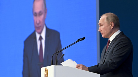 Le président russe Vladimir Poutine lors d'une prise de parole le 12 janvier 2022 à Moscou (image d'illustration).