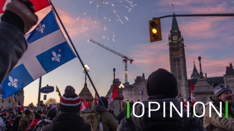 Manifestation le 29 janvier 2022 à Ottawa en soutien aux camionneurs opposés à l'obligation vaccinale pour pénétrer au Canada depuis les Etats-Unis, et plus largement aux restrictions anti-Covid.