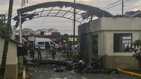L'entrée de la base militaire visée par l'attaque terroriste à Meta, en Colombie, le 9 février 2022.
