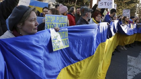 Une manifestation en opposition à l'opération militaire de la Russie en Ukraine, à Sofia