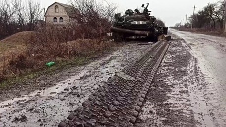 Char ukrainien abandonné à Gnoutovo à proximité de Marioupol. Image du ministère de la Défense russe.