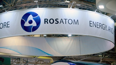 Le logo de l'agence russe de l'énergie atomique Rosatom photographié lors de l'exposition mondiale du nucléaire au Bourget (Seine-Saint-Denis), en juin 2016 près de Paris (illustration).