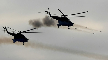 Des hélicoptères de l'armée ukrainienne lors d'un exercice dans la région de Jytomyr le 21 novembre 2018 (image d'illustration).