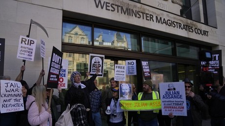 Une manifestation de soutien à Julian Assange à Londres, le 20 avril 2022 (image d'illustration).