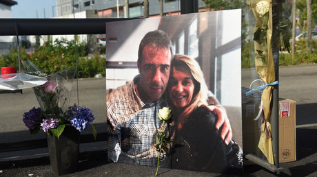 Une photo de Philippe Monguillot, lors d'une marche blanche à Bayonne, dans le sud-ouest de la France, le 8 juillet 2020