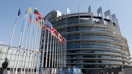 Une vue générale du bâtiment du Parlement européen, à Strasbourg, dans l'est de la France, le 9 mai 2022.