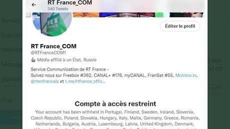 «Censure totale» : Twitter bloque dans l'UE le compte du service de communication de RT France