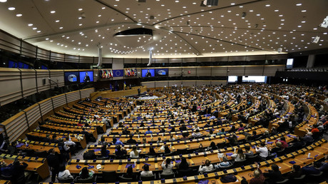L'hémicycle bruxellois du Parlement européen lors de la journée portes ouvertes de l'UE précédant la Journée de l'Europe le 7 mai 2022 (image d'illustration).