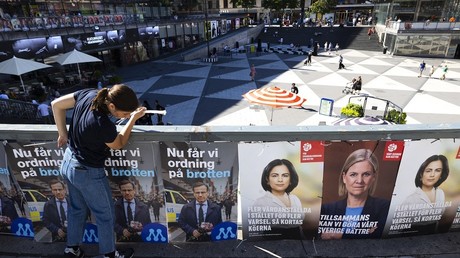 Des affiches de campagne au centre-ville de Stockholm, le 14 août 2022 (image d'illustration).