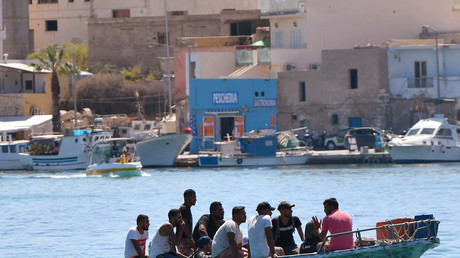 Arrivée d'une embarcation de migrants à Lampedusa, île italienne située entre Malte et la Tunisie. 29 juillet 2020. (Photo d'illustration).