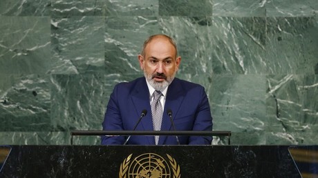 Le Premier ministre arménien Nikol Pachinian lors de son discours à l'Assemblée générale de l'ONU, le 22 septembre 2022.