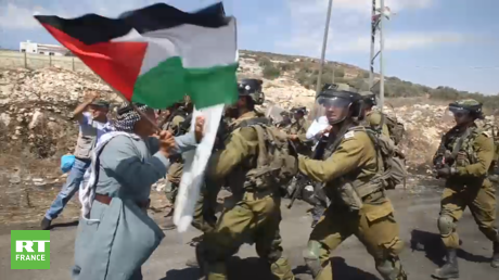 Des soldats israéliens lors d'une manifestation à Kafr Qaddum, en Cisjordanie, le 23 septembre 2022.