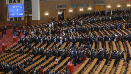 Fin de la cérémonie de clôture du 20e Congrès du Parti communiste chinois au Grand Hall du Peuple à Pékin, le 22 octobre 2022.