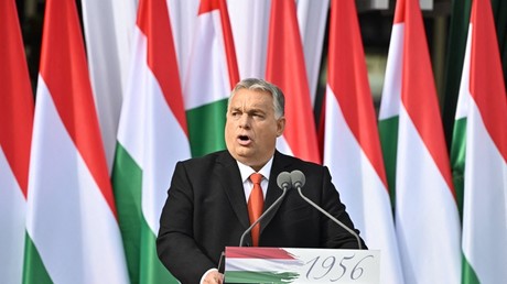 Le Premier ministre hongrois Viktor Orban, lors d'un discours à l'occasion du 66eme anniversaire du soulèvement contre l'Union soviétique. Le 23 octobre 2022.