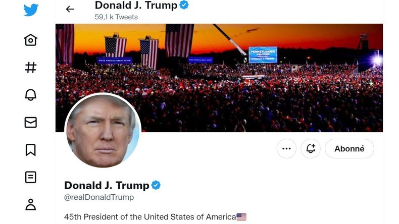 Capture d'écran du profil Twitter de Donald Trump de retour sur le réseau social.