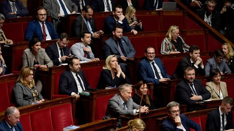 Le groupe RN à l'Assemblée nationale, Marine Le Pen au centre (image d'illustration).