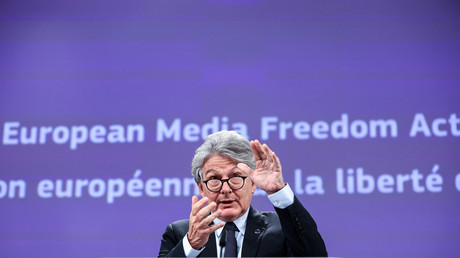 Le commissaire européen au marché intérieur Thierry Breton photographié lors d'une conférence de presse à Bruxelles, le 15 septembre 2022 (illustration).