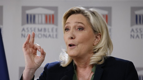 Marine Le Pen à une conférence de presse le 6 février 2023.