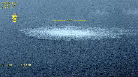 Photo aérienne des garde-côtes suédois, montrant les émanations de gaz provenant d’une fuite de Nord Stream 1, le 27 septembre 2022. (Photo d’illustration)
