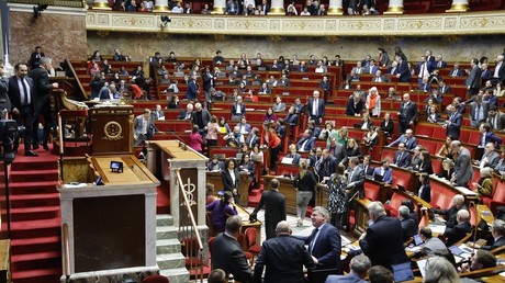 Les députés se lèvent après la suspension de séance dans l'Hémicycle, le 13 février.