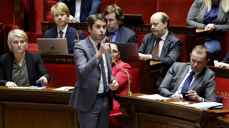 Le ministre délégué chargé des Comptes publics Gabriel Attal prend la parole à l'Assemblée nationale, à Paris, le 17 février 2023 (illustration).