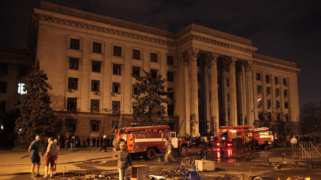 La Maison des syndicats d'Odessa, au soir du drame, le 2 mai 2014.