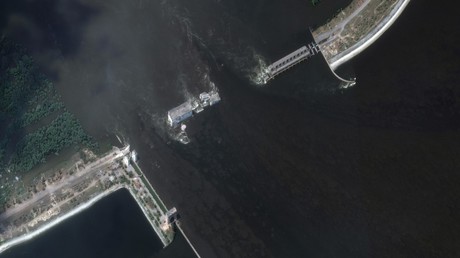 Image satellite du barrage et la centrale hydroélectrique de Nova Kakhovka le 7 juin 2023 (photo d’illustration).