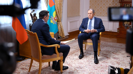 Le ministre russe des Affaires étrangères Sergueï Lavrov, lors de son interview pour RT, le 15 novembre 2023.