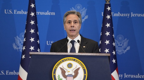 Le chef de la diplomatie américaine Antony Blinken lors d'une conférence de presse à l'ambassade de Jérusalem le 7 février.